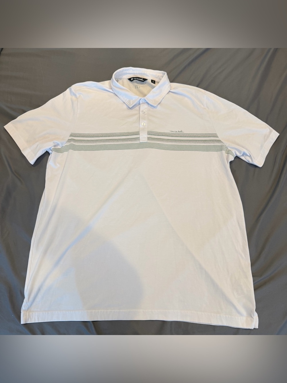 Travis Mathew Polo Shirt Mens Size 2XL White Striped Short Sleeve Golf Cotton